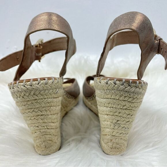 Joie Jace | bronze,metallic ankle strap wedge 37 1/2 open toe espadrille… - Picture 4 of 11